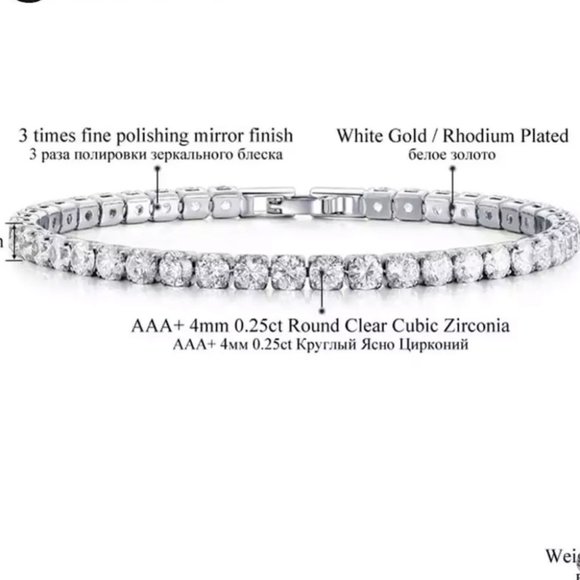 Diamond tennis bracelet snap clasp white clear silver cubic zirconia sparkly y2k - Picture 4 of 6